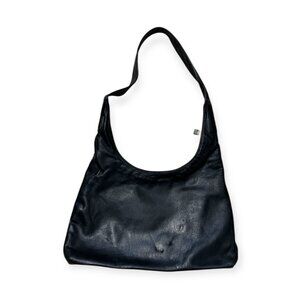 Perlina New York Black Leather Hobo Shoulder Bag Vintage Soft Leather Lock Zip